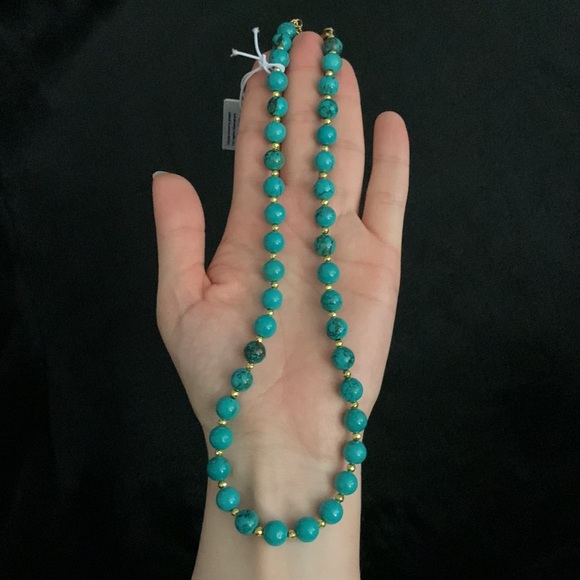 Turquoise and Gold Beaded Necklace - Picture 3 of 15